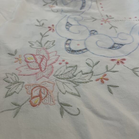 Floral Embroidered Shower Curtain Cotton Scalloped Edge Valance Vtg‎ Cottagecore - Picture 8 of 8